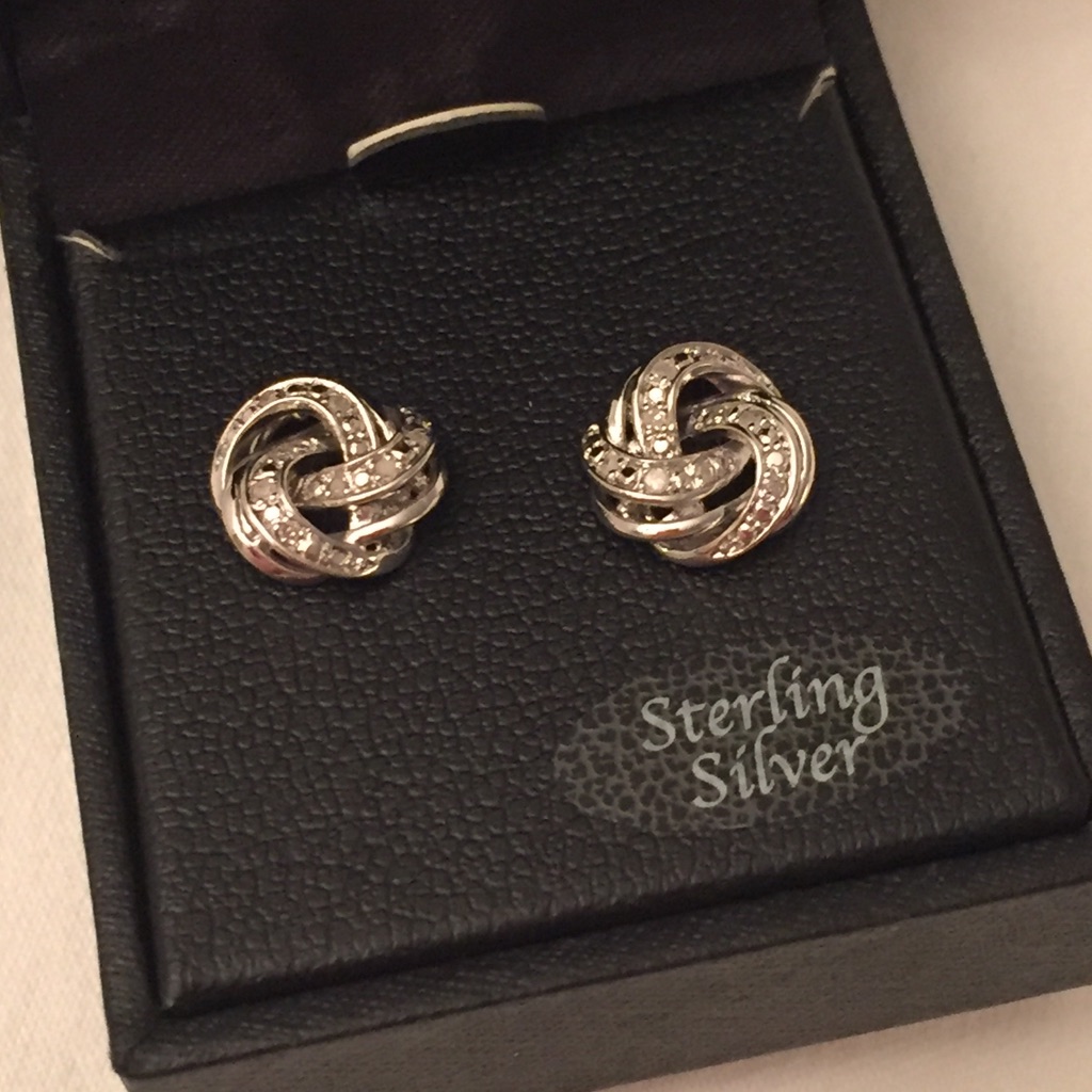 Diamond Love Knot Earrings Sterling Silver